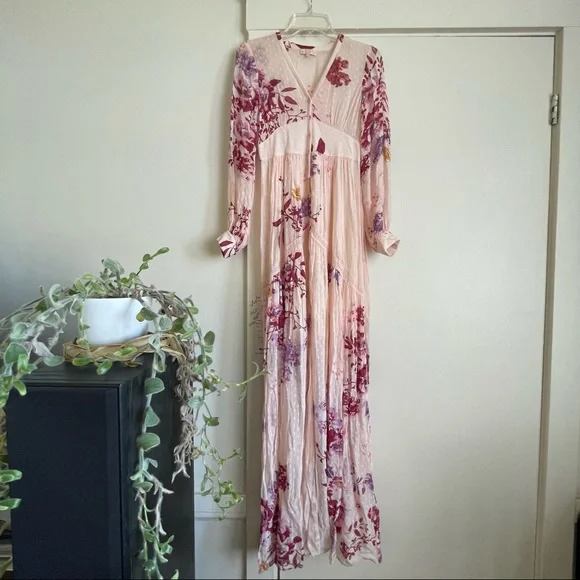 by timo Dresses By Timo Button Down Floral Long Sleeve Maxi